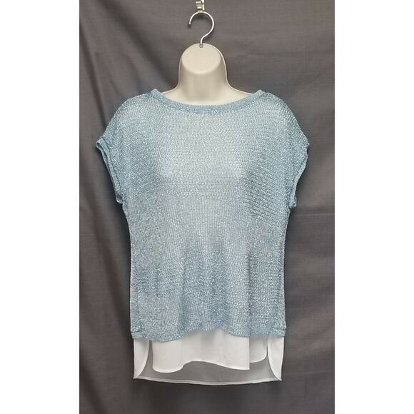 Chico's Blue Knit Double Layered Cap-Sleeve/Casual Tank Top size 0(US S/4) - Picture 3 of 4